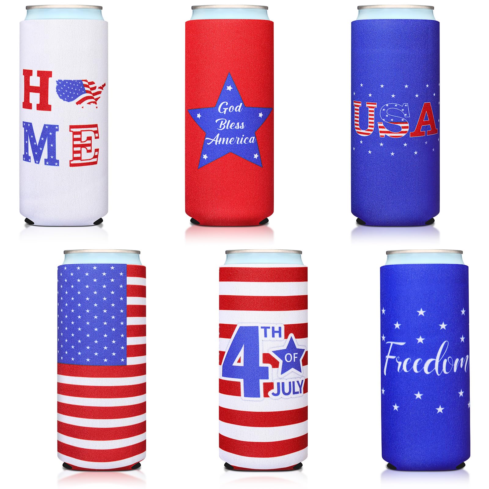 Manchons isolants fins en néoprène pour canettes de 355 ml BBTO drapeau américain Lot de 6
