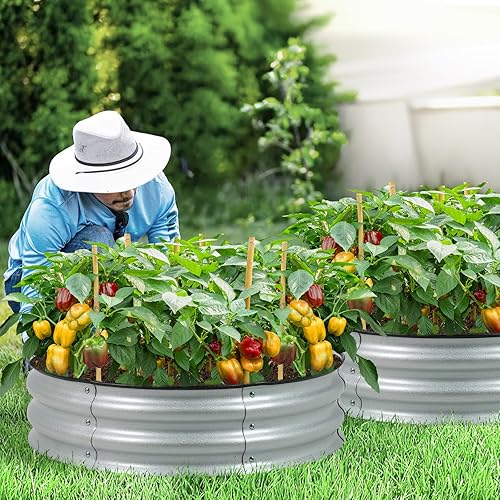 Miniatura 3 de Aoodor Kit de cama de jardín elevada galvanizada de 2 piezas, 9 pulgadas de alto Aluzinc de metal redondo de 30 pulgadas para verduras, flores y