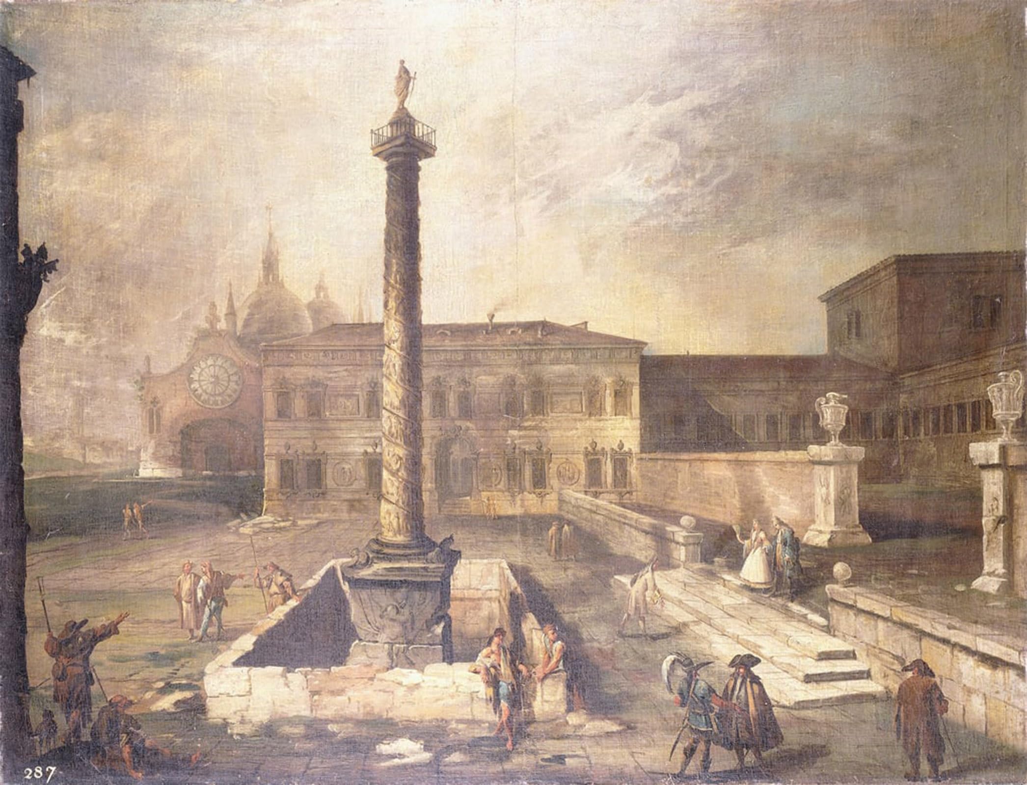 POSTERIIk Famous Modern Artwork Art Mural A Capriccio of a Piazza in front of a Palace with the Column of Marcus Aurelius by Antonio Canal Oil Paintings Pictures for Home Decor 60x90cm