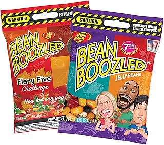 Sweetzo - Bean Boozled - Fiery Five 7th Edition Assorted Flavor Jelly Beans, Individually Bagged Weird Flavored Chewy Candies, Refill Bags for Dispensers - Spinner Challenge Games, Set of 2