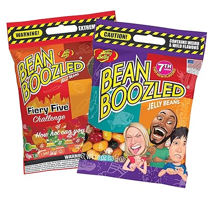 Sweetzo - Bean Boozled - Fiery Five 7th Edition Assorted Flavor Jelly Beans, Individually Bagged Weird Flavored Chewy Candies, Refill Bags for Dispensers - Spinner Challenge Games, Set of 2