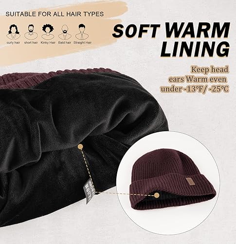 Miniatura 2 de Wmcaps Gorros cálidos para hombres y mujeres, gorro con forro polar cálido para invierno, unisex, a la moda, gorro de punto con puños