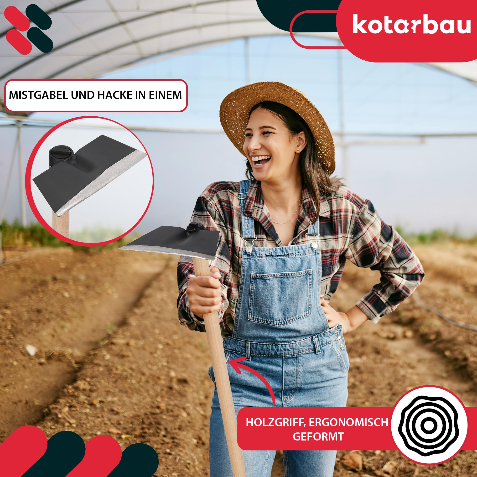 KOTARBAU® Gartenhacke Trapezform mit Holzstiel 115 cm Hacke Unkrauthacke Pflanzhacke Gartenwerkzeug zum Umpflanzen Jäten Gartenpflege Gartenzubehör Gartengeräte Garten Handwerkzeuge 200 x 80 mm