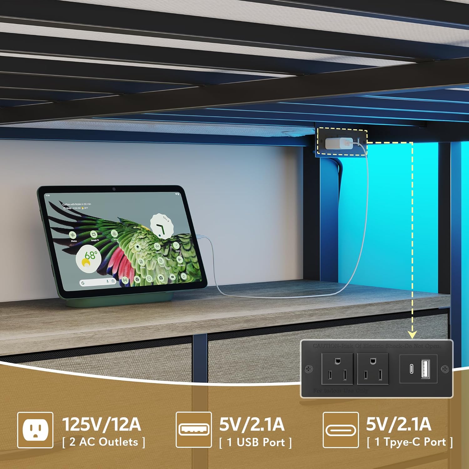 Diagram illustrating the anti-tipping device installation for the loft bed.