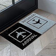 Onlymat, Coco Coir Door Mat Backed with PVC, Anti-Slip Floor Mat for Indoor and Outdoor Entrances at Home or Office, and Bedroom, Arrival-Departure Printed Doormat - Black & Grey 60x40 cm