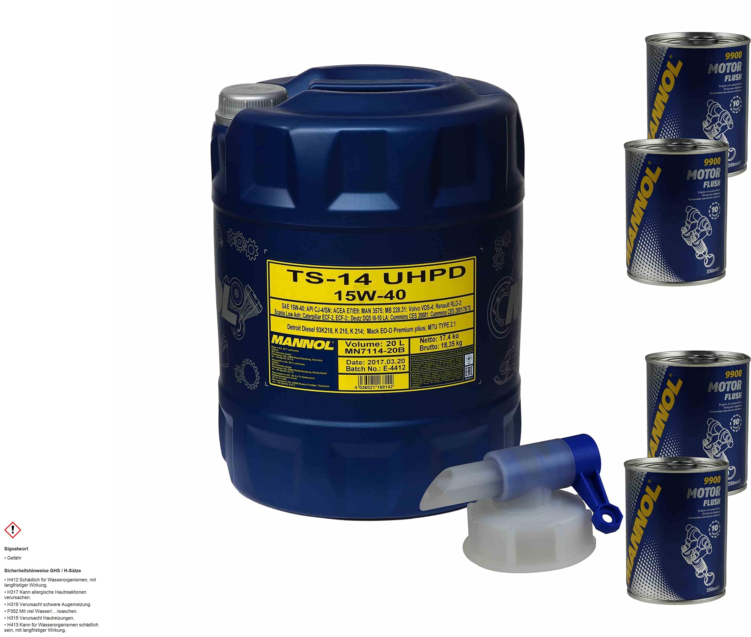Huile moteur MANNOL TS-14 UHPD 15W-40/SN 4 x MANNOL ADDITIV 20 L