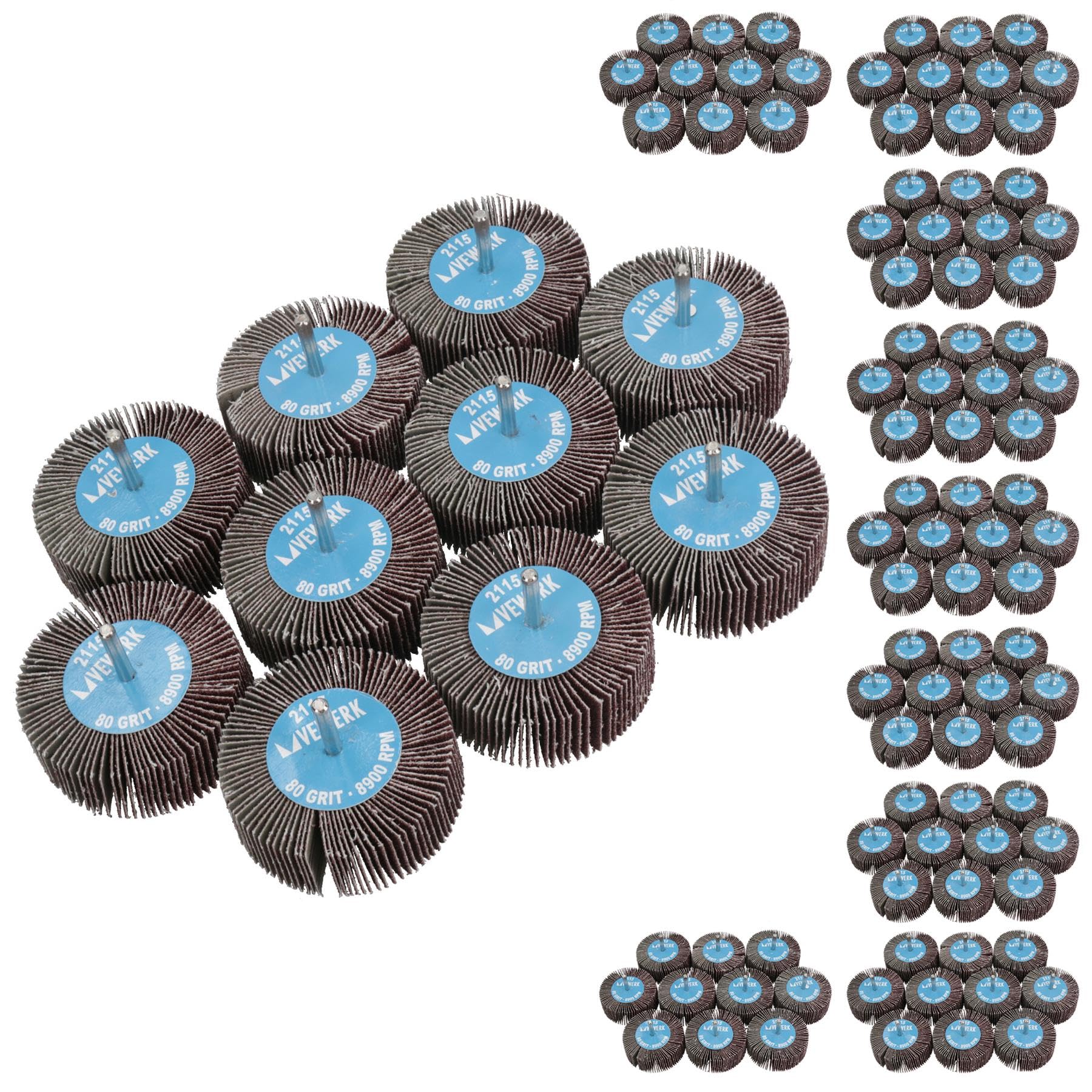 Almohadillas de lijado abrasivas de grano 80 de 80 mm para taladros, amoladoras, vástago de 6 mm, 100 unidades