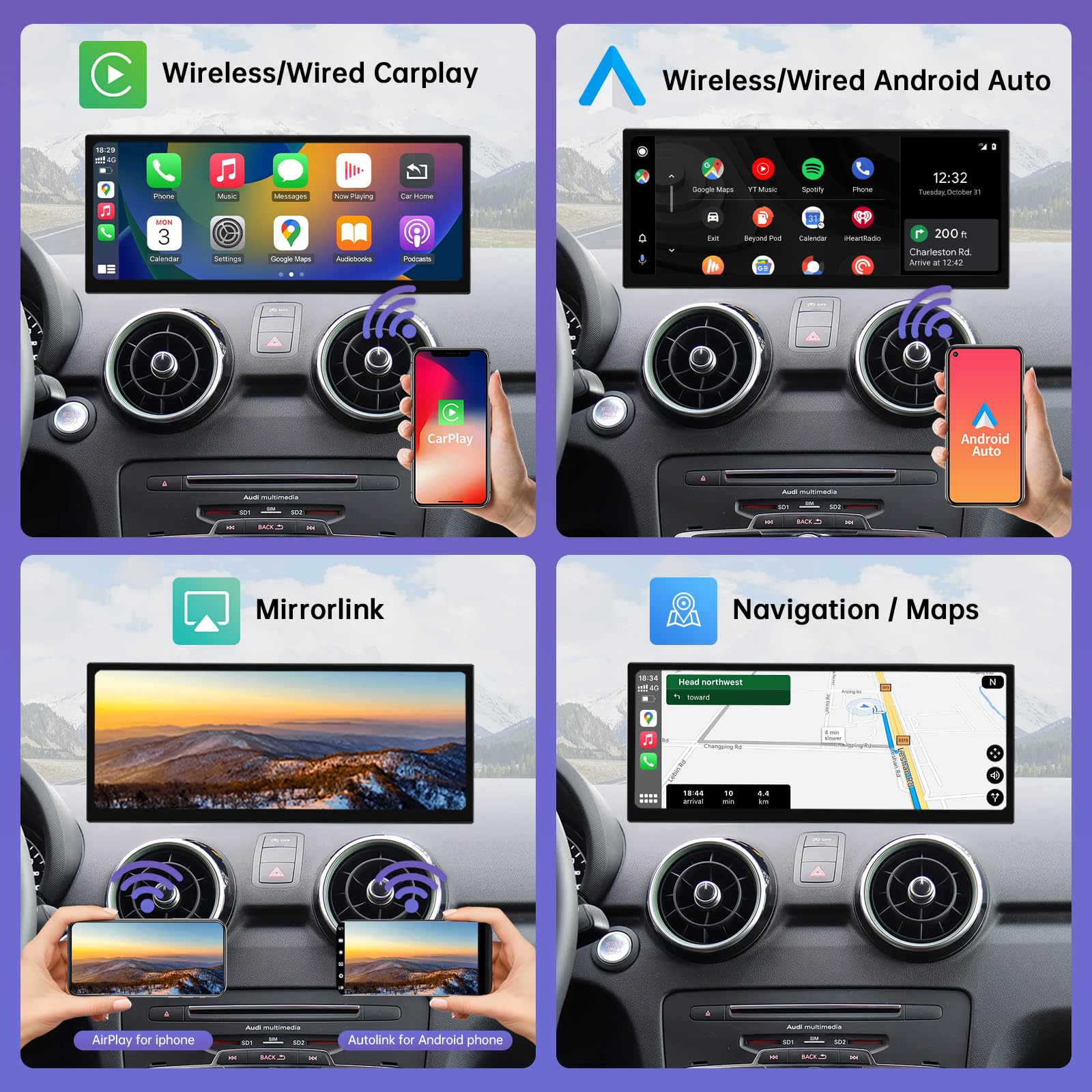 Road Top 12,3 pollici Autoradio Senza Fili CarPlay Touchscreen per Audi A1 2012-2018 anno, auto Radio Stereo Multimedia schermo, Supporto senza fili Android Auto, Navigazione, Mirrorlink