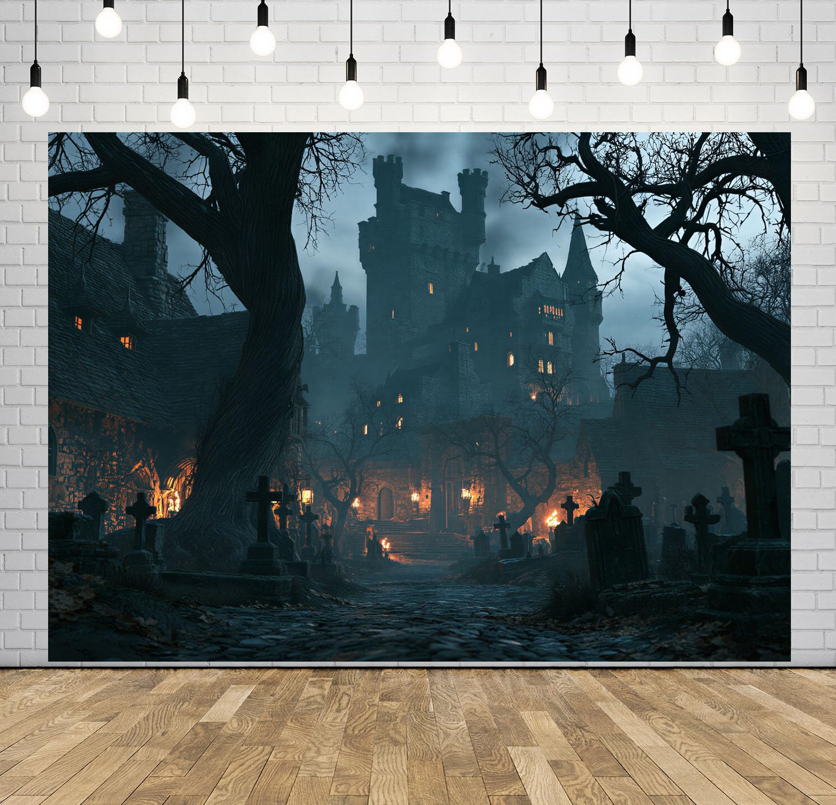 15x10FT (4.6x3m) Cimitero Del Castello In Fiamme Sfondo Fotografico