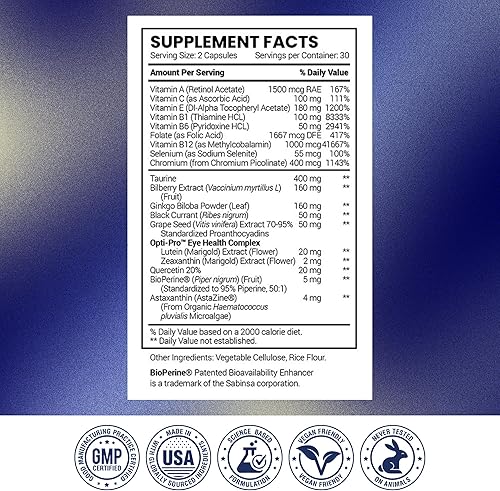 Miniatura 8 de Research Verified Salud ocular - Nutre y protege los ojos y la visión, apoya la retina saludable, mejora el suministro de sangre a los ojos -