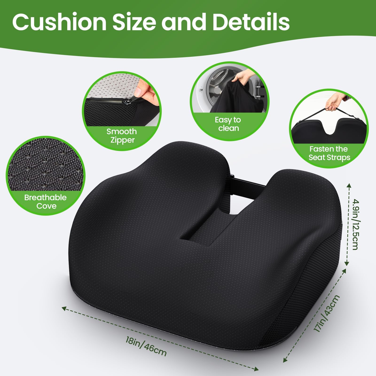 Benazcap Cuscino Ergonomico Sedia Ufficio, Cuscino di Seduta Ortopedico per Alleviare la Pressione di Coccige, Sciatica, Cuscino di Seduta in Memory per Sedia a Rotelle, Sedile Auto
