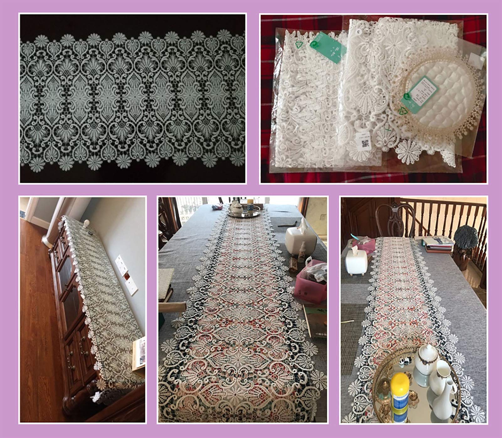 Nappe Ou Chemin De Table Dentelle Vintage - Blanc, Polyester, Décor Mariage Fête