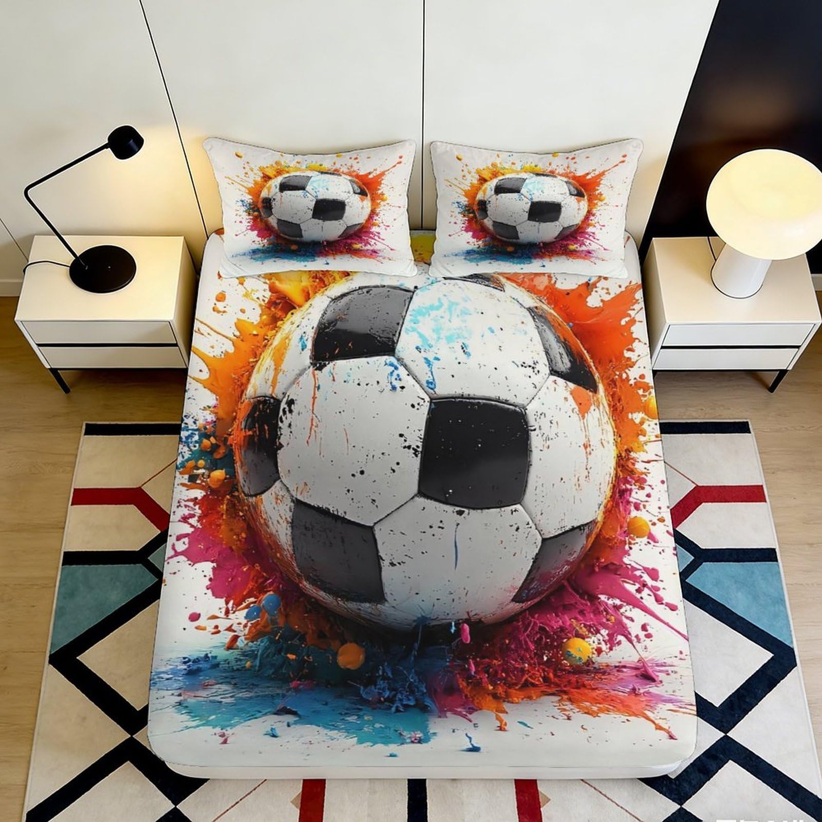 3D Printed Soccer Splash Fitted Sheet Microfiber Soft Mattress Cover for Bedroom Dorm Youth Bed Decor 120x200cm 120x200x25cm