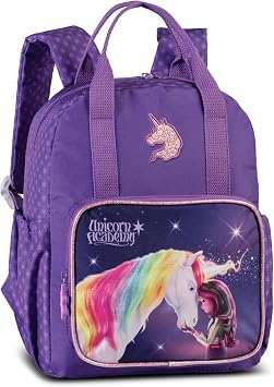 Unicorn Academy Children's Girls' Backpack - 9L Backpack with Zip Main Compartment & Zip Front Pocket, 31 x 24 x 11 cm - Purple Unicorn Design with 2 Carrying Handles & Adjustable Shoulder Straps