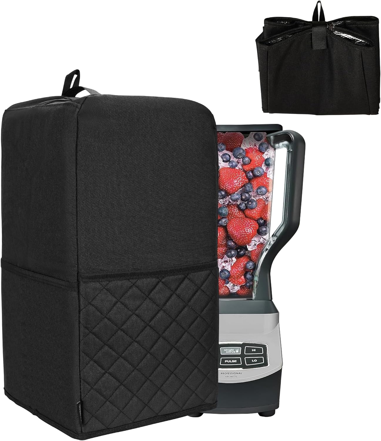 Hanging Blender Cover Compatible with Ninja BL660 Blender, Foldable Dust Cover with Accessory Pockets for Kitchen Blender, Black Quilted Hanging Blender Cover Compatible with Ninja BL660 Blender, Foldable Dust Cover with Accessory Pockets for Kitchen Blender, Black Quilted