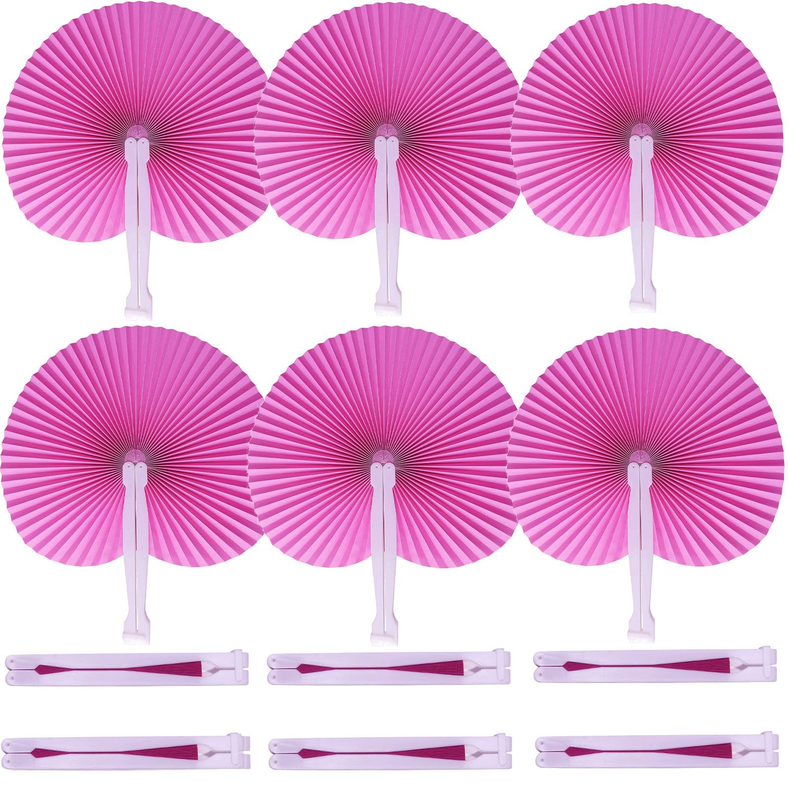 20 Pieces Decorative Paper Folding Hand Fans Handheld,Pink Round Wedding Foldable Fans Chinese and Japanese Fans Bulk for Bridal Guest Church Party Favors Dancing Birthday DIY