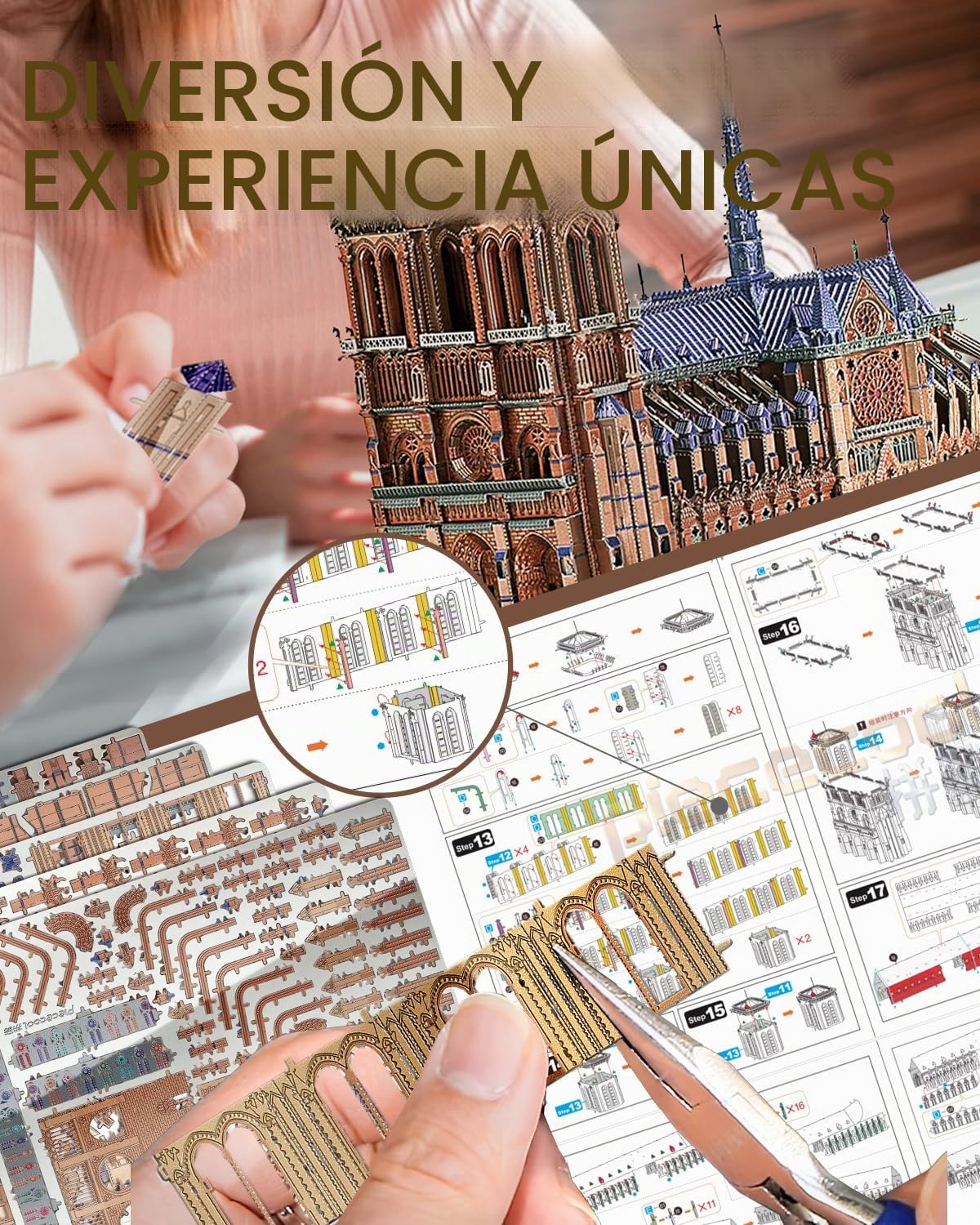 Piececool Metal Puzzle 3D Notre Dame de París, Edificios Famosos Maquetas para Construir Adultos, Puzzles 3D Maquetas para Montar, Acero Inoxidable Maqueta Metal, Recuerdos, Colección, 382 Piezas