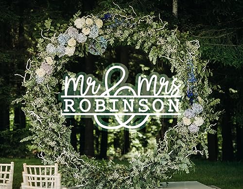 Miniatura 3 de Letrero de neón de boda personalizado, señor y señora, 20 pulgadas de ancho - 50 pulgadas de ancho, cristal y metal, LED, tema floral y boda,