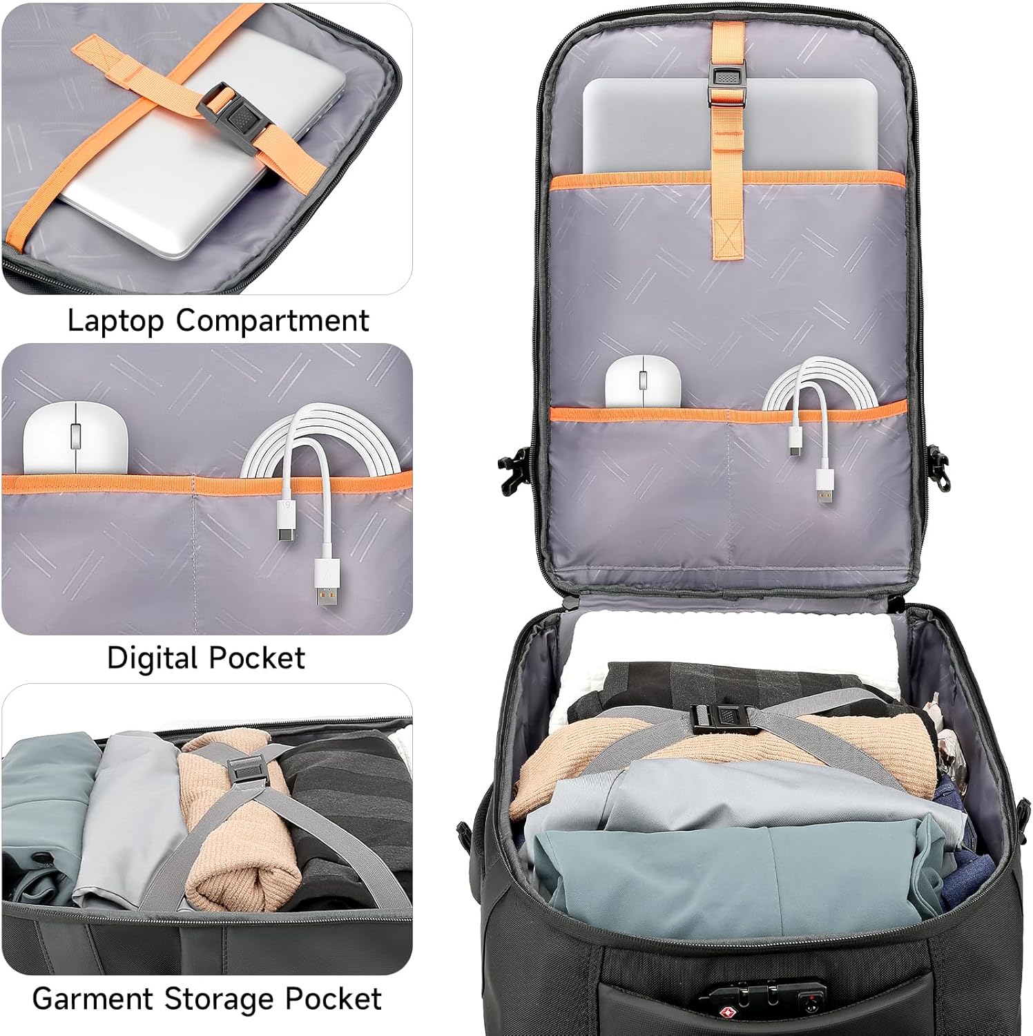 2-in-1 Large Rolling Laptop Backpack for Women Men, 50L Backpack with Wheels, USB Charging Port, TSA Lock & Shoe Compartment Carry On Luggage for Travel, College, Sports, Gym, Weekend Trip - Image 5