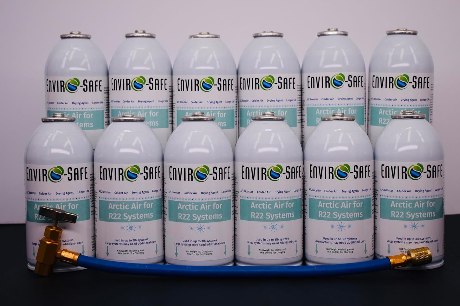 ENVIRO-SAFE Arctic Air Moisture Remover for R22 Systems – A/C Booster Additive – 12pk-4oz-Charging Hose
