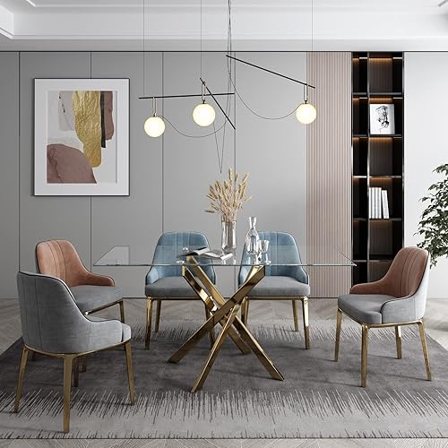 Miniatura 74 de Mesa de comedor redonda de vidrio de 36 pulgadas para 2-4 personas, patas de metal negro resistentes, mesa de cocina redonda de vidrio para