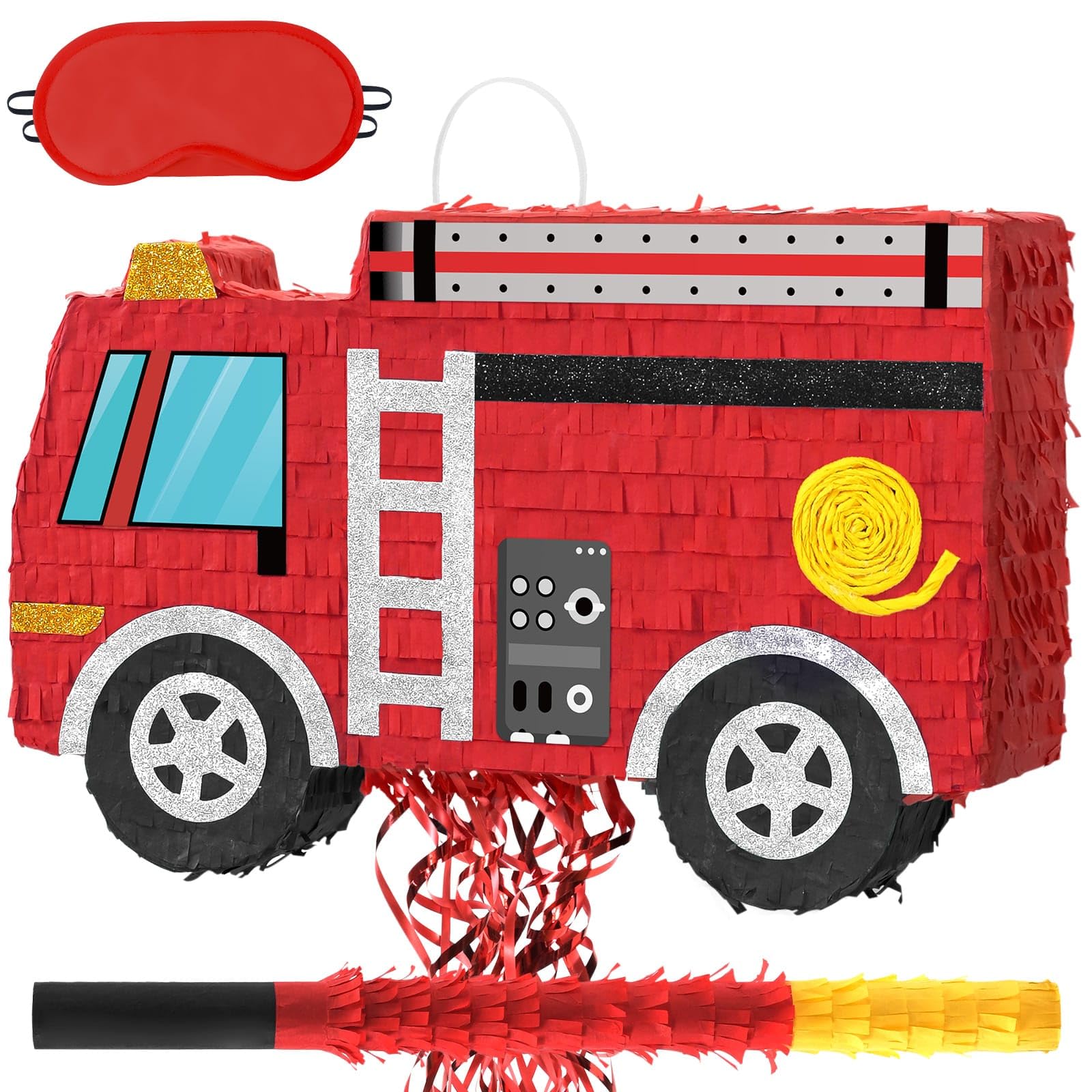 WERNNSAI Feuerwehr Pinata Set mit Schläger und Augenbinde - Rotes Feuerwehrauto Party Zubehör für Geburtstagsfeier, Event Mottoparty Feier Highlight Dekoration