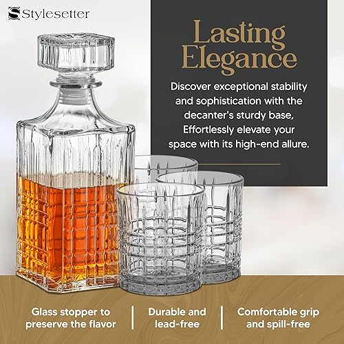 Miniatura 4 de Style Setter Juego de decantador de whisky con vasos, prestigioso juego de whisky con decantador de licor de 25 onzas y 6 vasos, decantador de