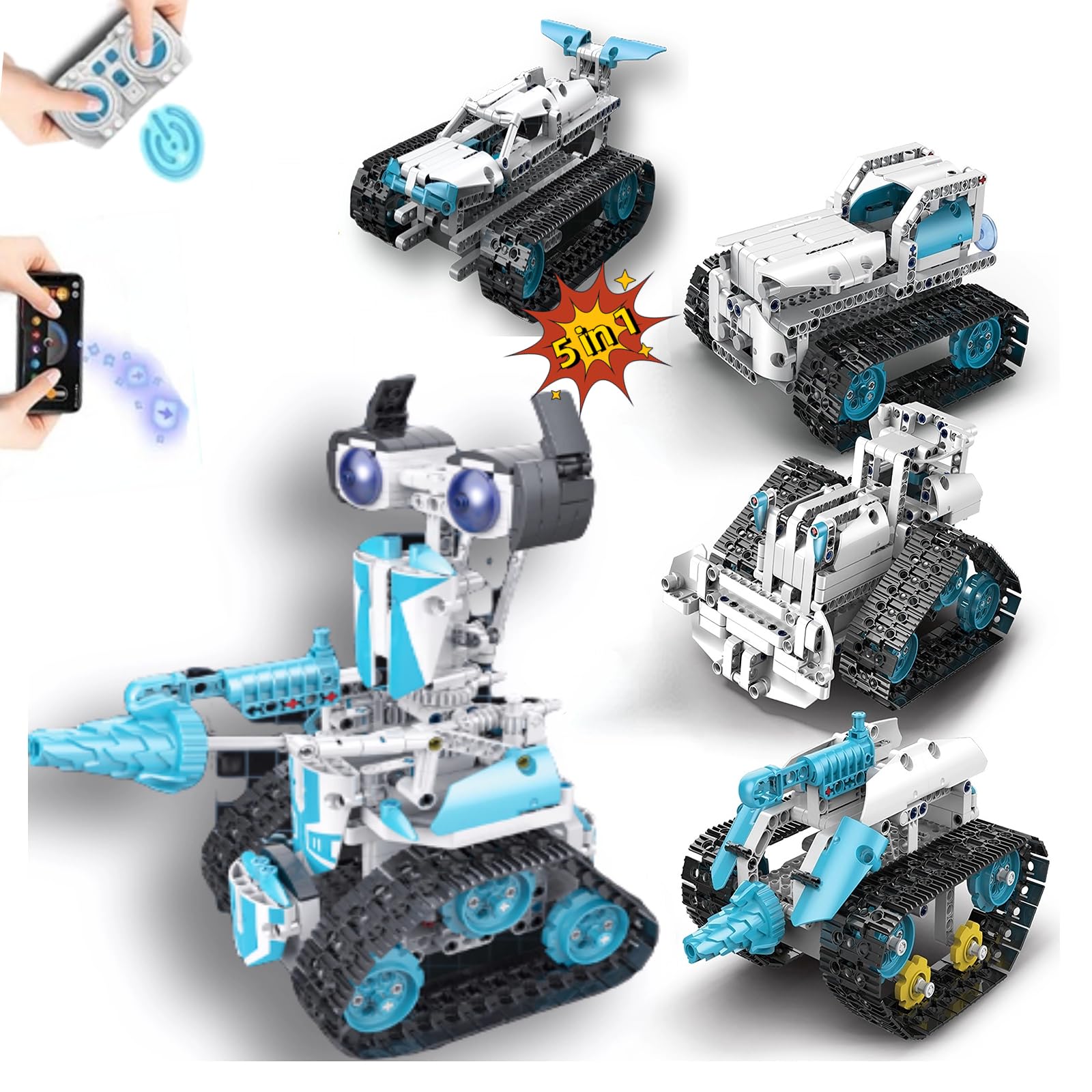LEPANDA 5in1 Remote & APP Controlled Robot,Building Kit, Educational STEM Projects Coding Set Creative Gifts for Kids Aged 6-12+,(720 Pieces)