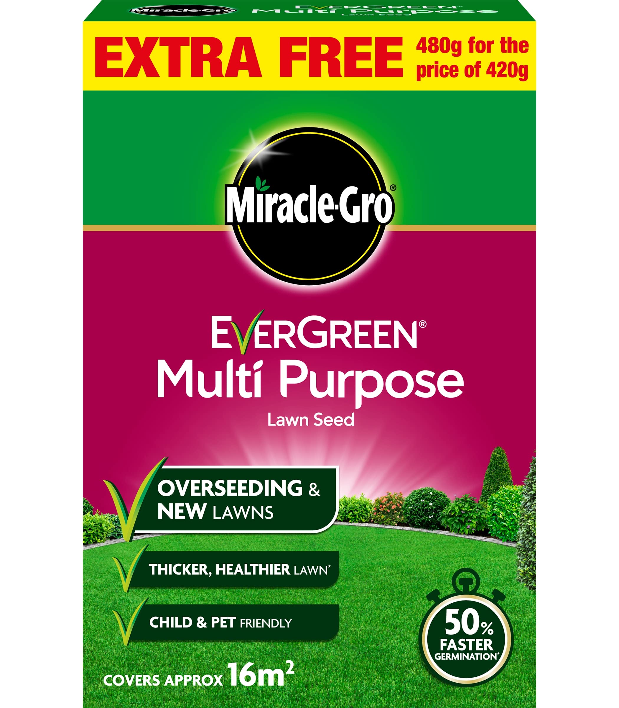 Evergreen Multi Purpose Grass Seed MiracleGro Lawn Seed Ryegrass 16m2 480g