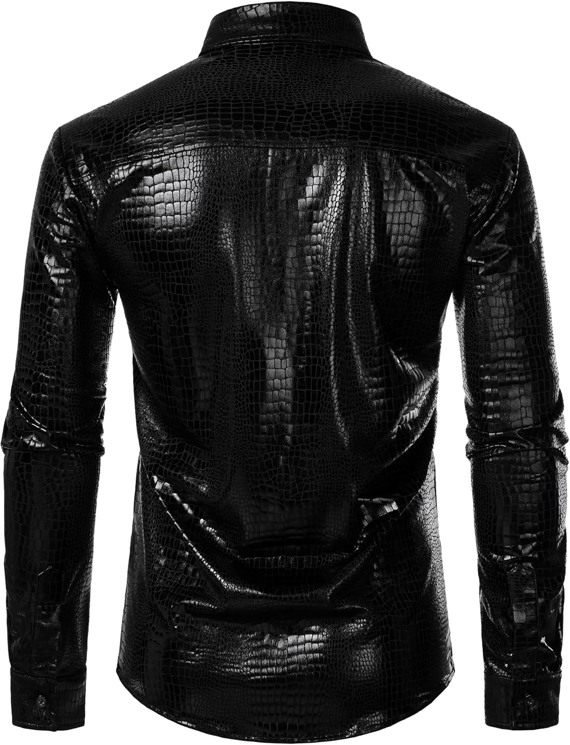 ZEROYAA Men's 70s Disco Button Down Shirt Shiny Metallic Long Sleeve Costume for Party Prom - Image 2