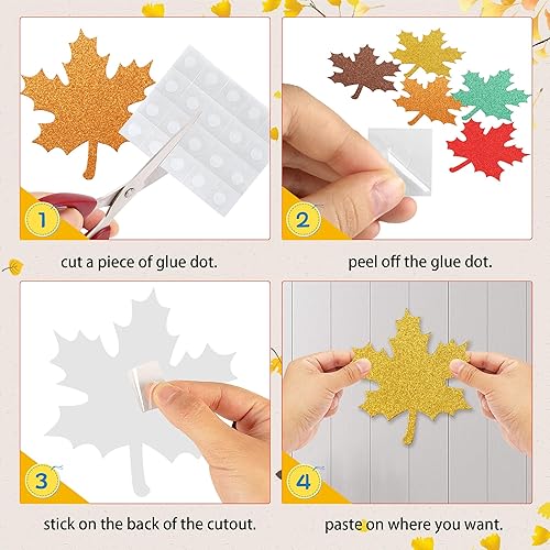 Miniatura 6 de Lucleag 50 hojas de arce otoñales con purpurina de papel con 100 puntos de pegamento, hoja de arce de 4 pulgadas, hojas de otoño coloridas para