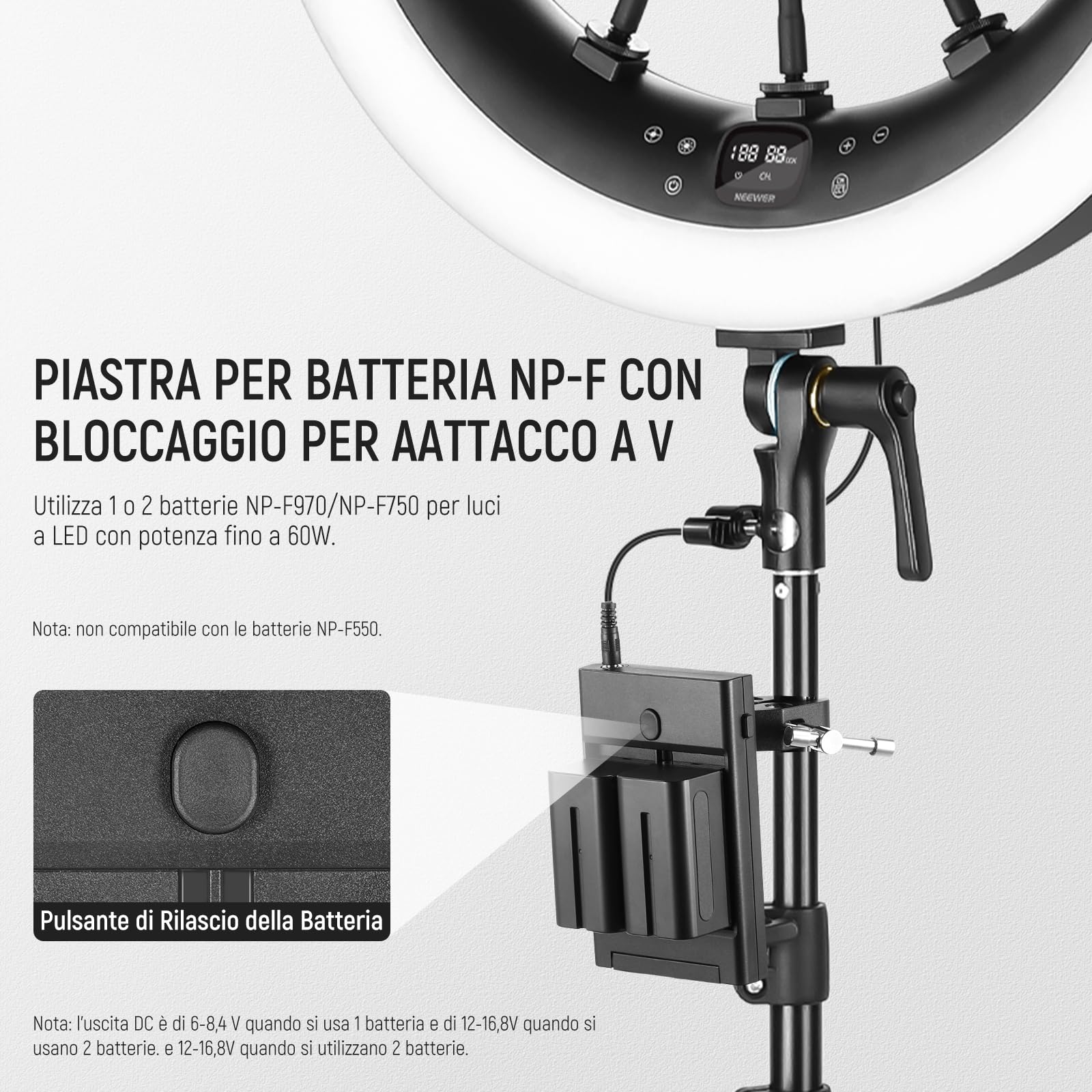 SMALLRIG Piastra Adattatore Batteria NP-F Per BMPCC 4K/6K E Mirrorless – Lega Di Alluminio, Uscita DC 7.4V/12V E USB-C 36W