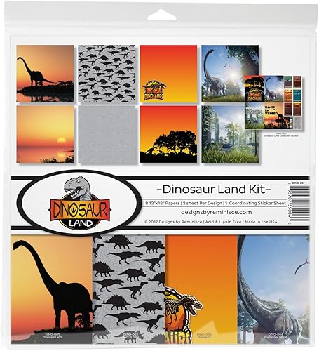 Reminisce Collection Kit 12"X12"-Dinosaur Land, 8 Papers & Stickers