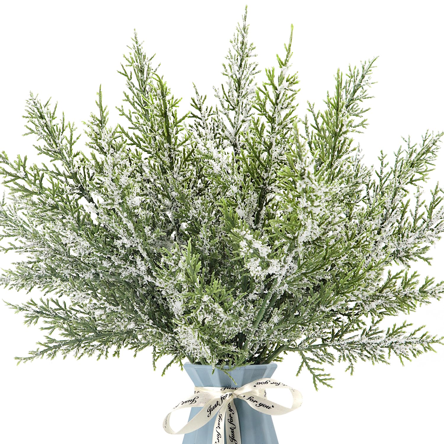 Kunjocy 24PCS Artificial Pine Needles Branches 12.4'' Christmas Greenery Stems Green Plants Fake Pine Sprigs Faux Pine Leaves Picks Crafts Sprays for Xmas Tree DIY Wreaths Home Decoration (24,Snow)