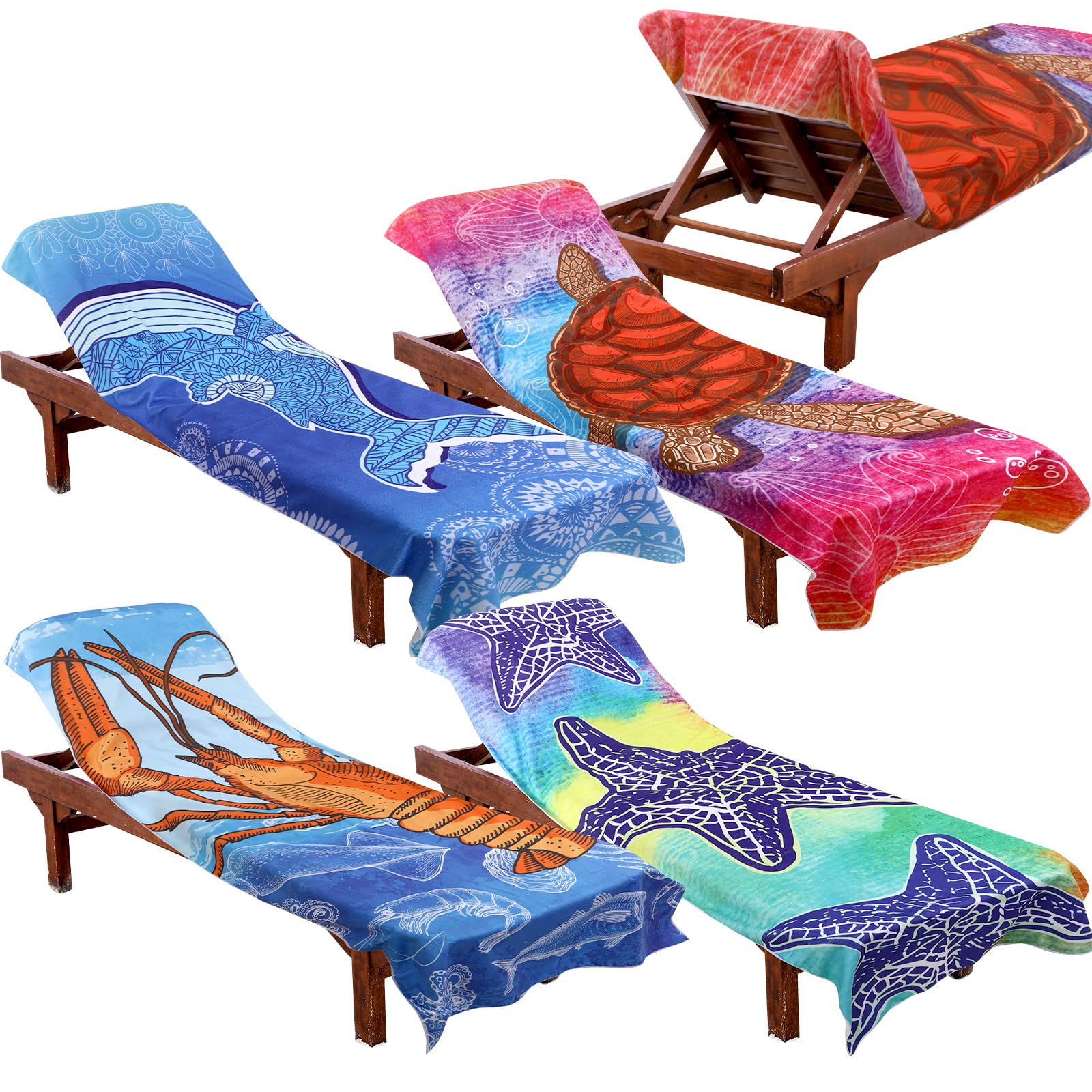 Batiyeer 4 Pcs Beach Chair Covers, Oversized Cotton Chaise Lounge