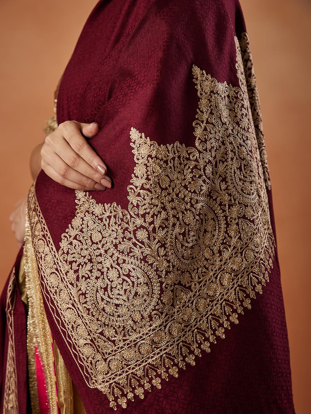 Pashmoda Women Firoza Kashmiri Aari Embroidery Stole (Size: 71X203 CM) - Image 7 thumbnail