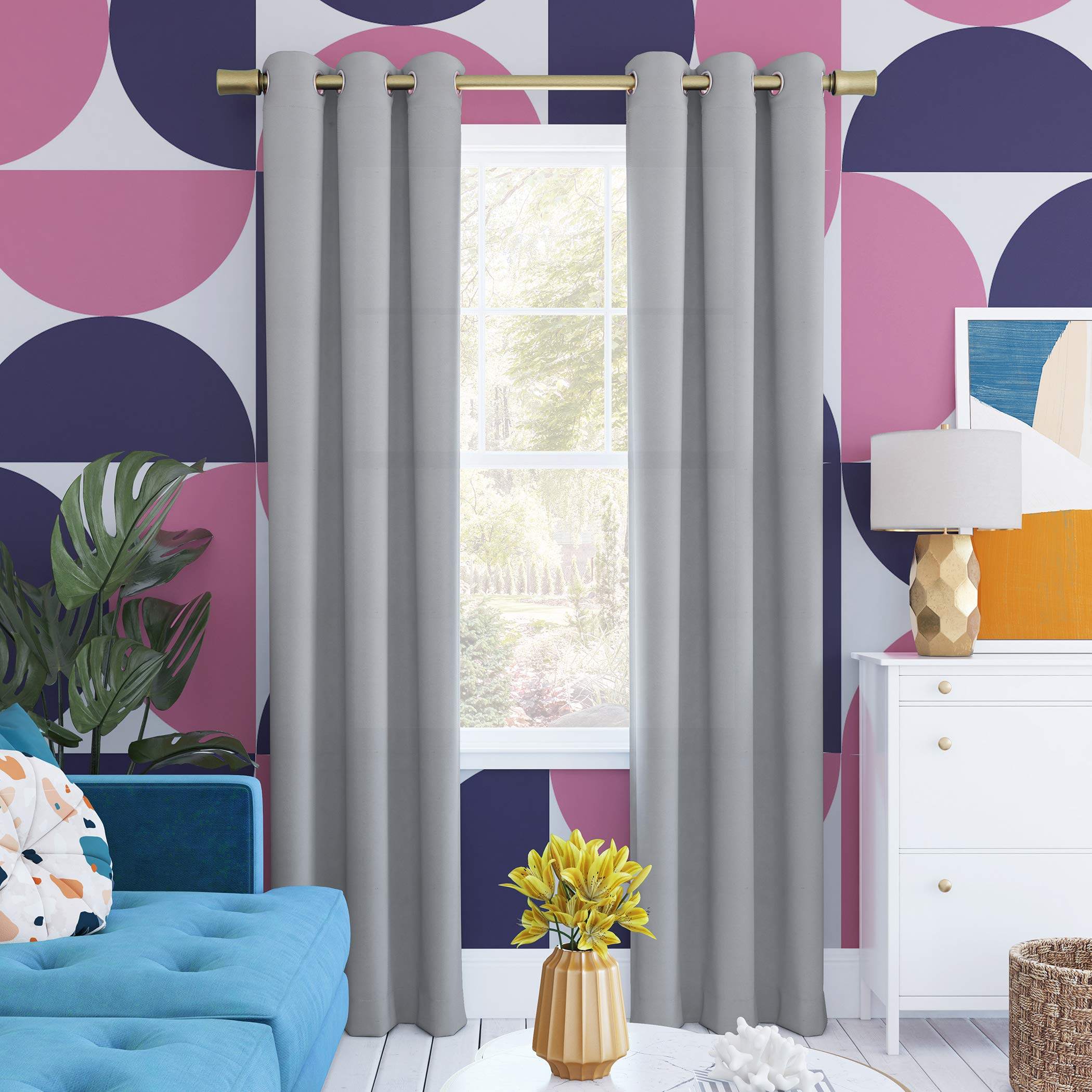 Sun Zero Halton Bright Vibes Total Blackout Grommet Curtain Panel, 40" x 63", Silver Gray