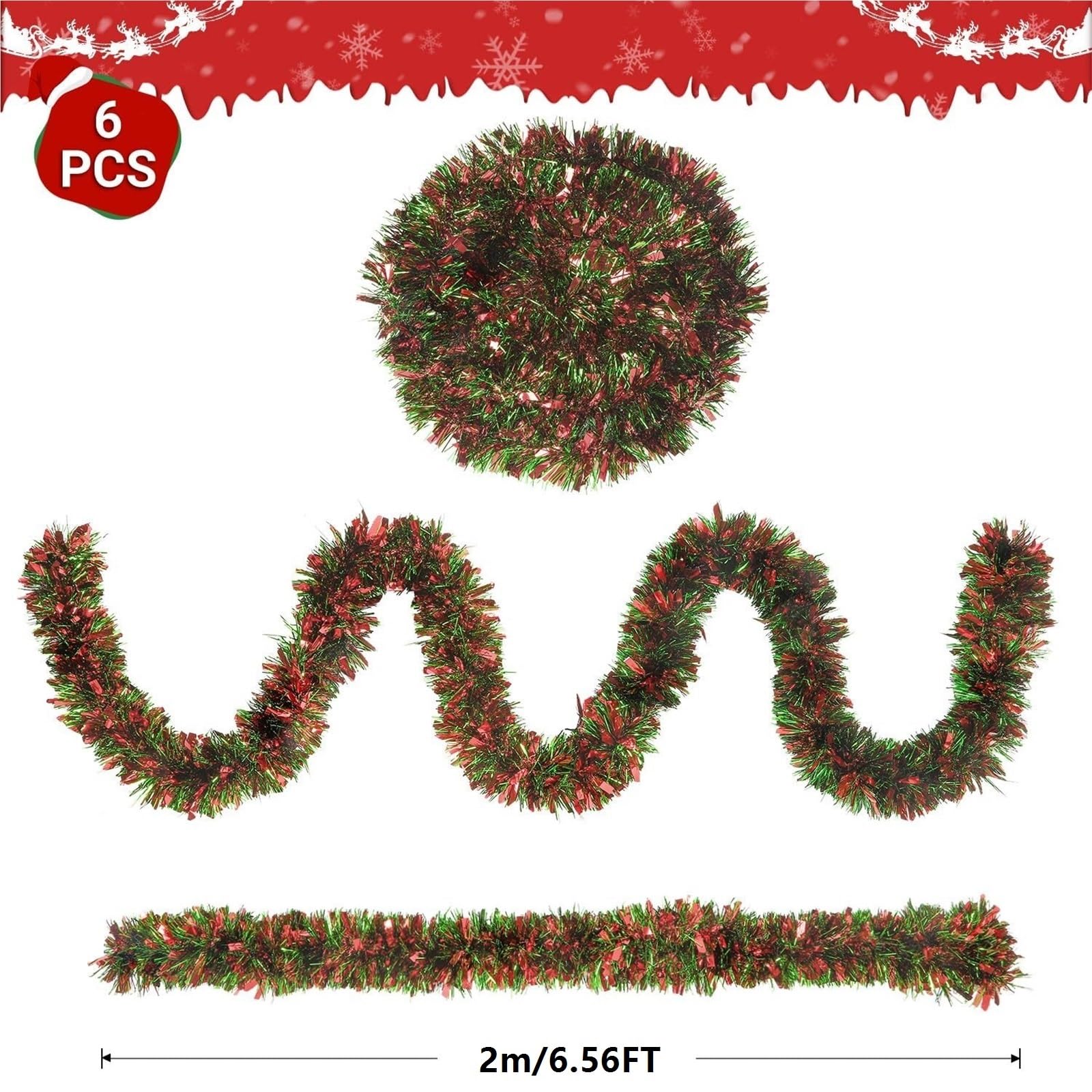 Decoración De Ventana Guirnalda Navideña De Oropel Metálico Brillante 6 Piezas For Colgar Pared Y Adornos Navideños