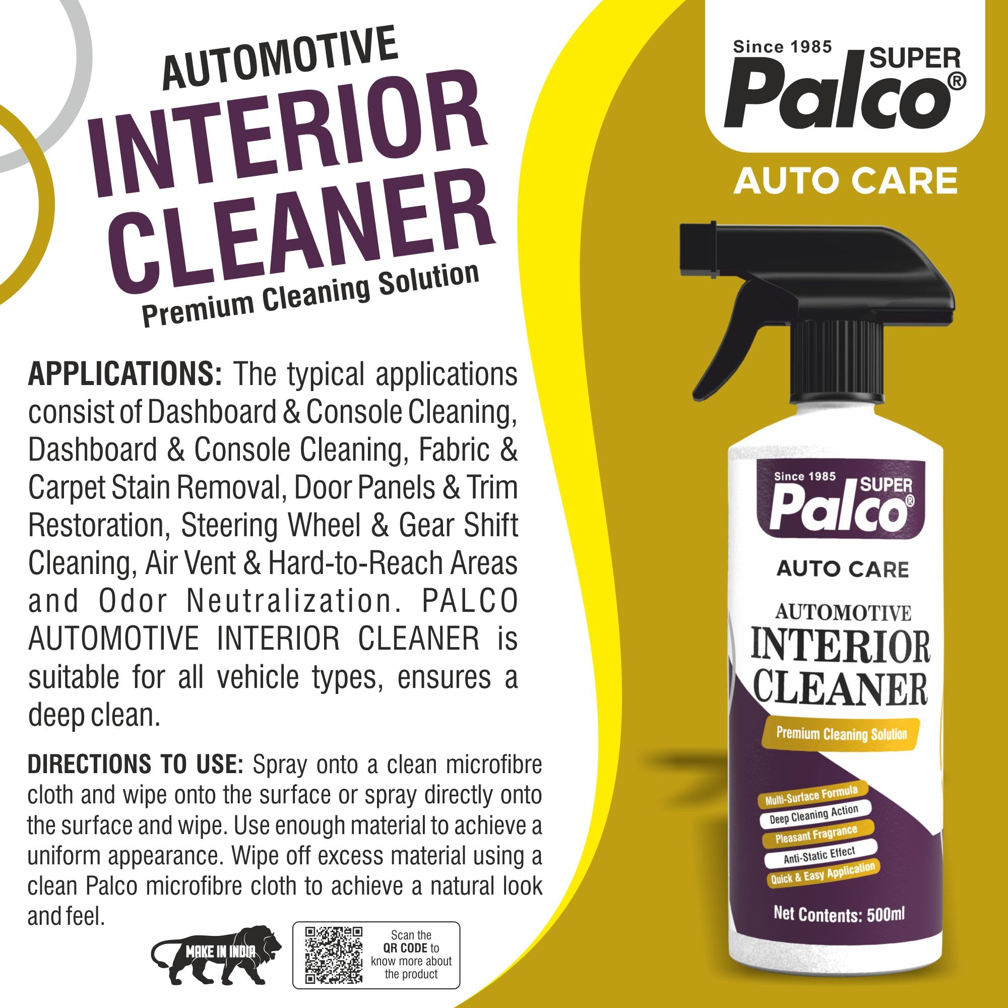 PALCO Interior Cleaner for Car 500ml, Upholstery & Car Interior Cleaning 4