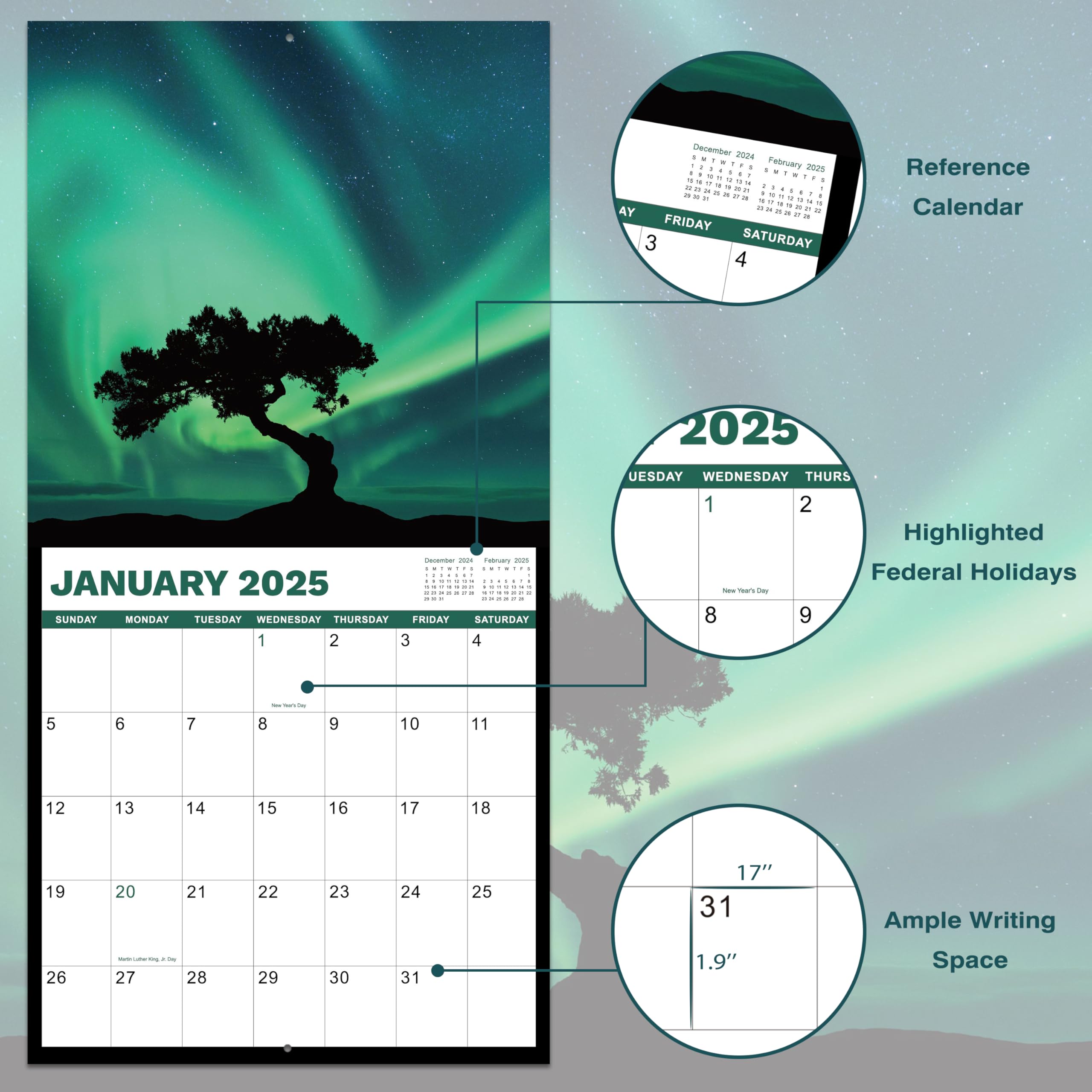 2025 Large Wall Calendar - 12x12 Inches, Thick Glossy Paper, Full Page Month Views