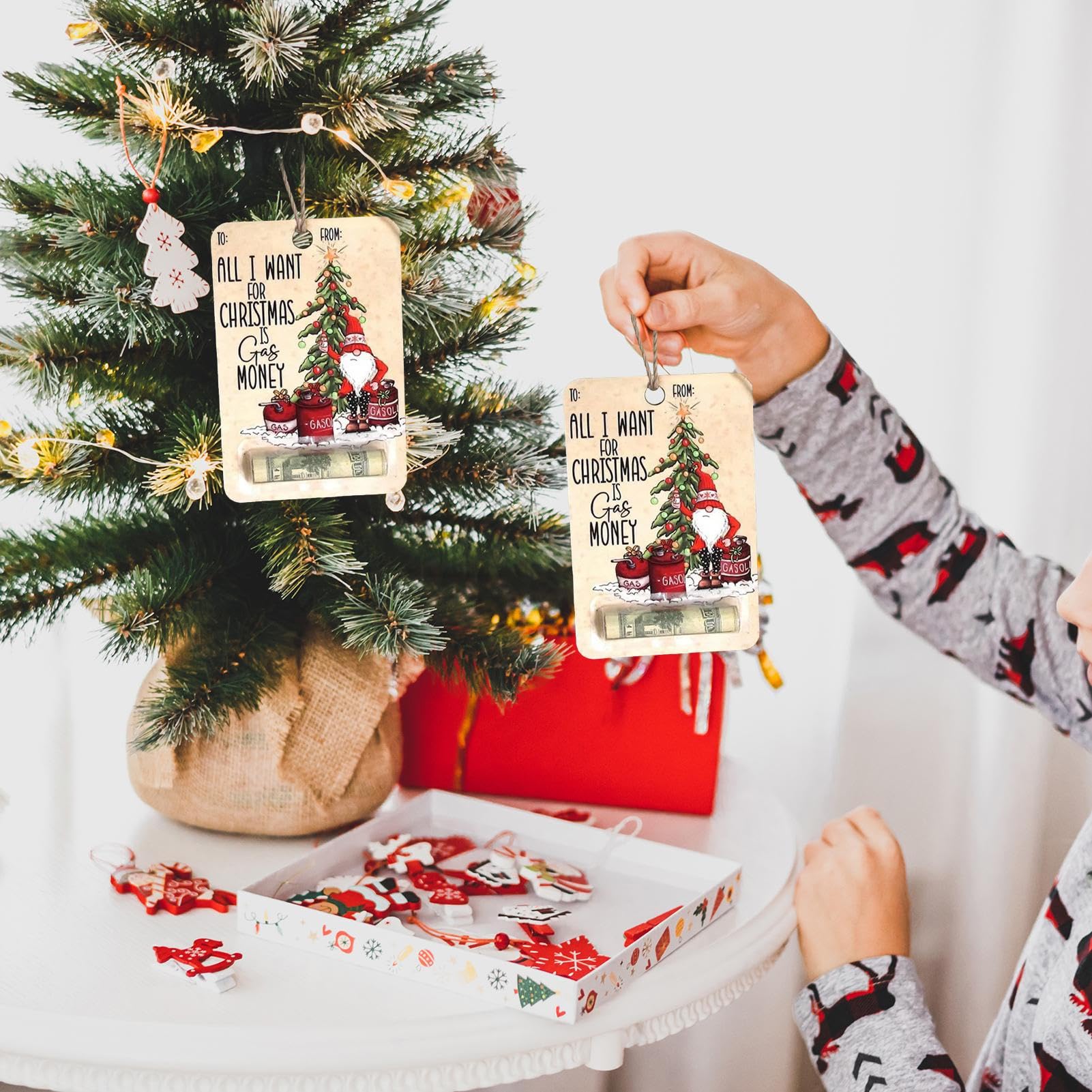 Portasoldi Natalizi In Legno - 5 Ornamenti Per Albero Con Corda, Ideali Per Regali In Denaro O Piccole Sorprese