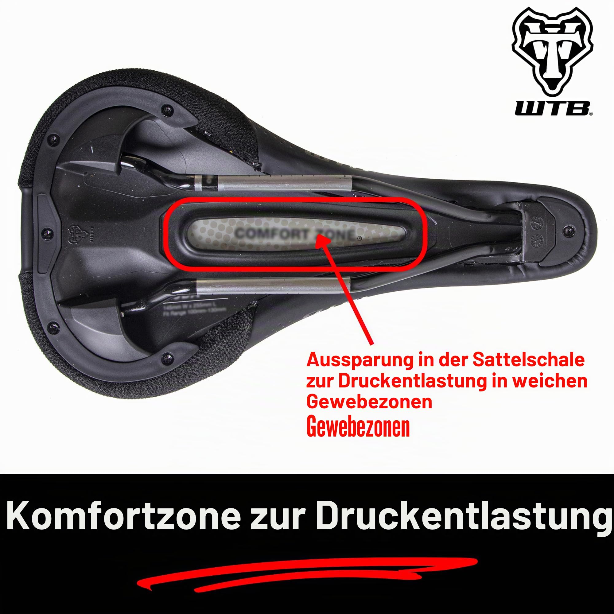 fahrradsattel comodoro WTB Koda Fahrradsattel, bequemer Mountainbike-Sattel mit Komfortzone Druckentlastung, Schotter, Trail, Enduro, Bikepacking, Flache Nase, mittlere Breite, Chromoly-Schienen Sport & Freizeit Sattelsitzfarbe:Rosa Test: Stadler Dynabike Stadtrad Aufbewahrung und Organisation
