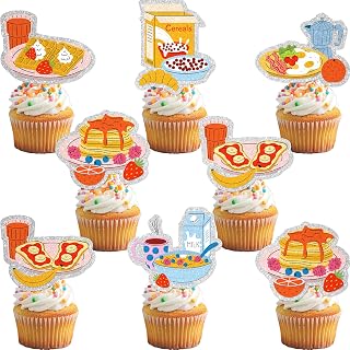 24Pcs Brunch Cupcake Toppers - Glitter Brunch Party Decorations for Breakfast Themed Birthday Party Cake Décor
