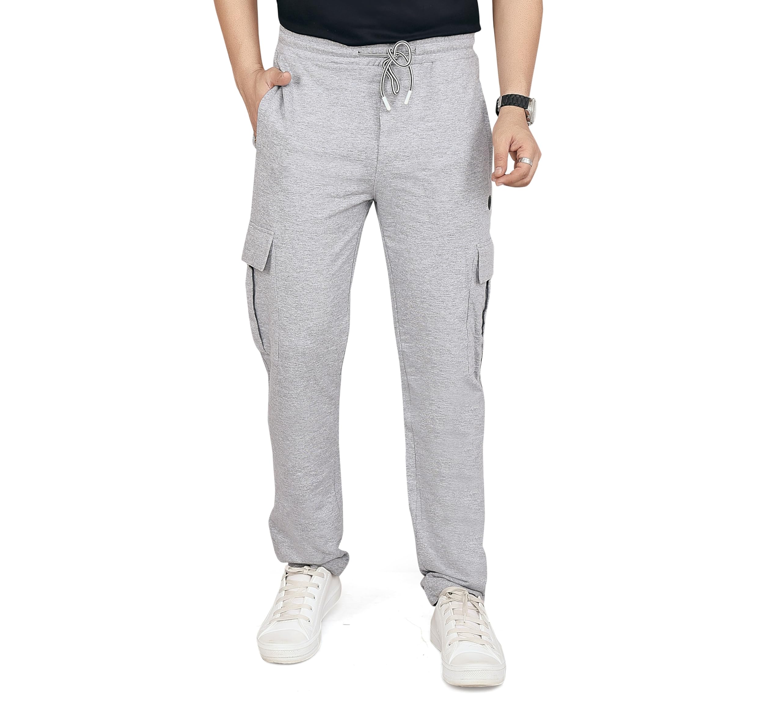 Men's Cargo Jogger Sweatpants | Cotton Blend | Drawstring Waist | Grey | Casual & Athletic Wear-image-24