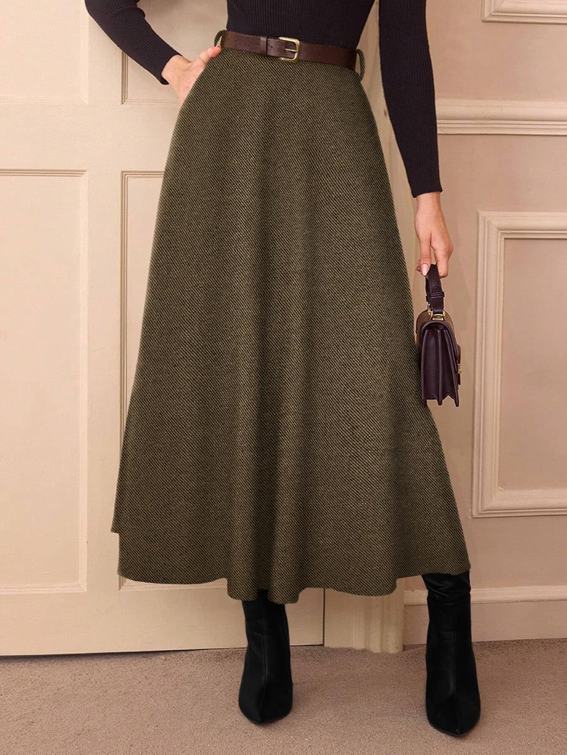 Pink Queen Plaid Skirts for Women 2026 Flared Vintage High Waist A Line Midi Tartan Skirts with Pockets - Image 4