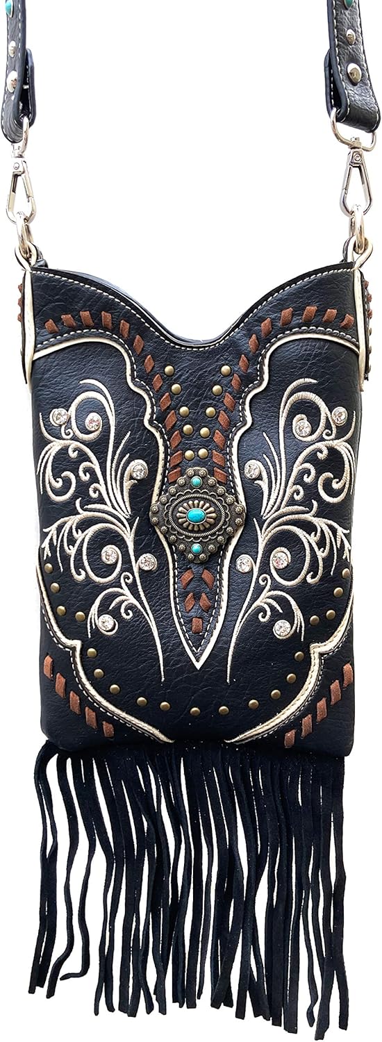 Zelris Victoria Turquoise Concho Fringe Western Country Women Crossbody Messenger Pouch