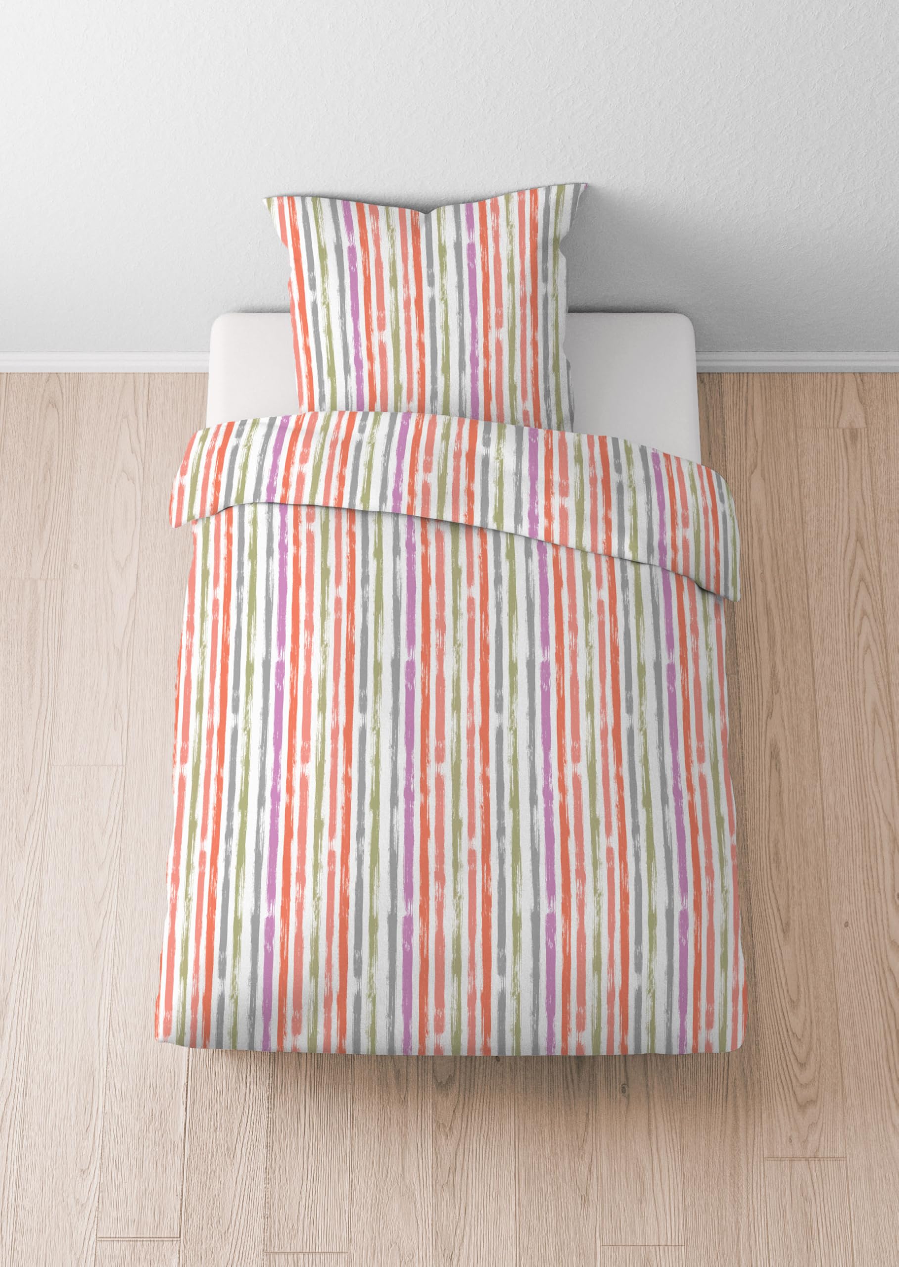 Bettwäsche Baumwoll Seersucker 0020372 LÄNGSSTREIFEN 1x 155x220 cm + 1x 80x80 cm, rot