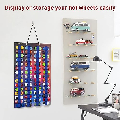 Miniatura 6 de Organizador de almacenamiento colgante para autos de juguete, vitrina de fieltro con capacidad para 60 autos de juguete (sin accesorios) (colorido)