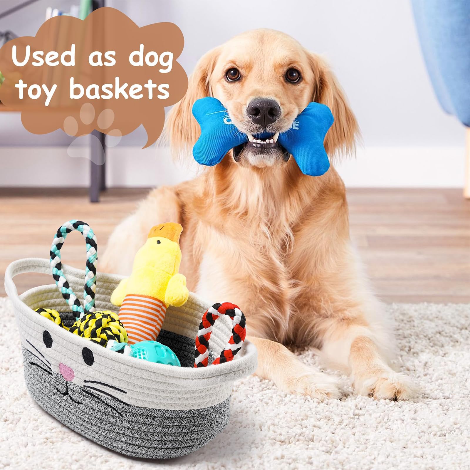 Cesta de Cuerda de algodón Trenzado Gris con Asas, Linda Cesta de Almacenamiento para habitación Infantil, Cesta de Regalo, Almacenamiento de Juguetes para Perros y Gatos