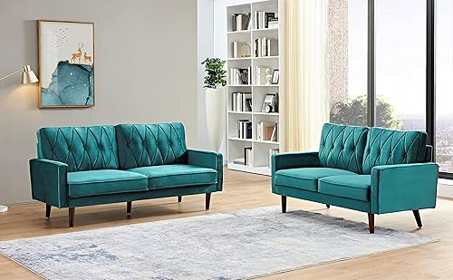 Miniatura 2 de Container Furniture Direct S5737N - Sofá de terciopelo copetudo de estilo moderno para sala de estar con tapicería de tela suave y marco de madera